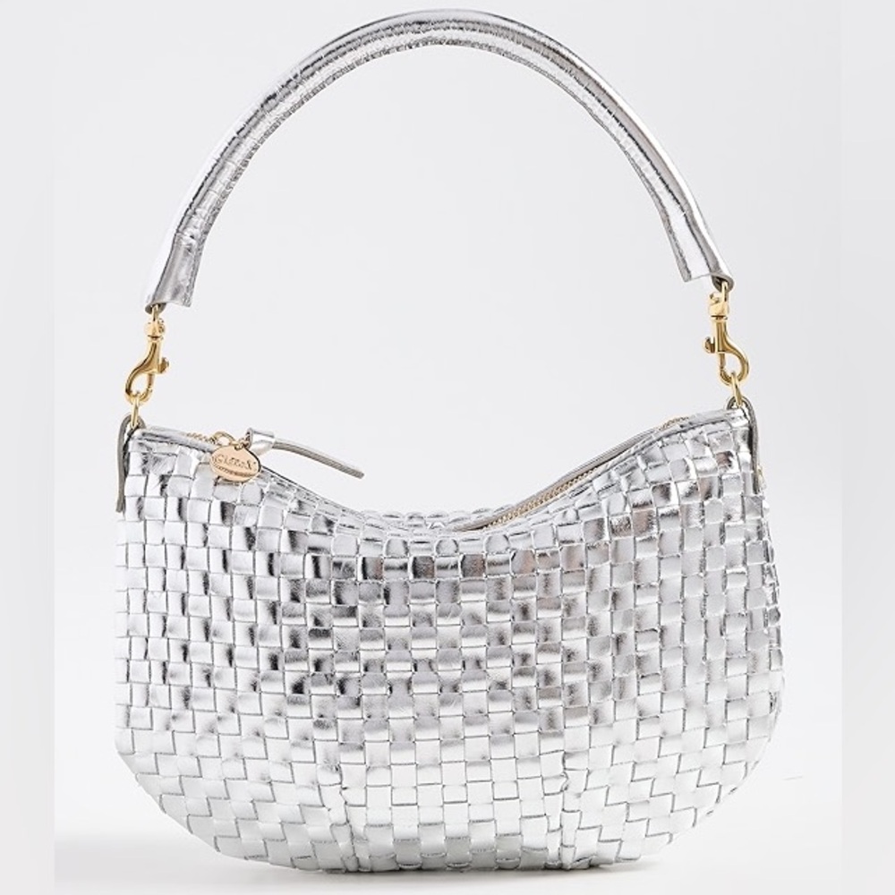 RARE Clare V. Silver Woven Checker Petit Moyen